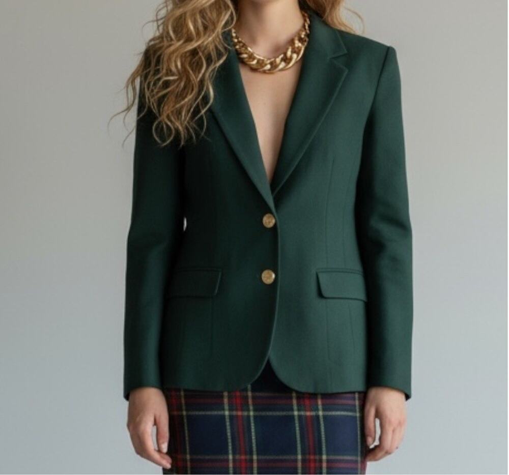 Vintage Pendleton Wool Blazer 8P Emerald Green Teal Lining Preppy Heritage Class